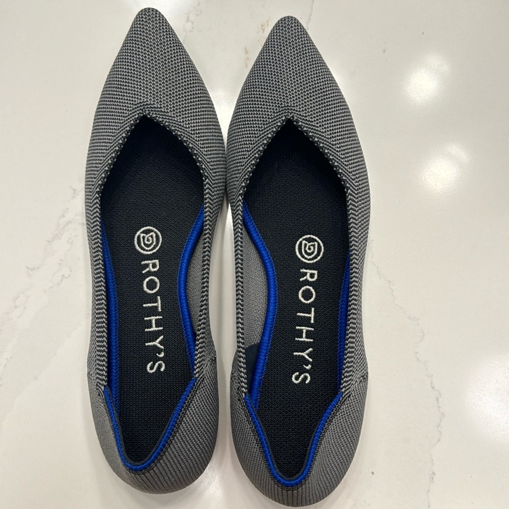 Rothy’s The Point Pointed Toe Grey and Black Flats 6.5
